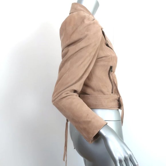 Retrofete Tai Puff Sleeve Moto Jacket Beige Suede Size Extra Small - Picture 6 of 11